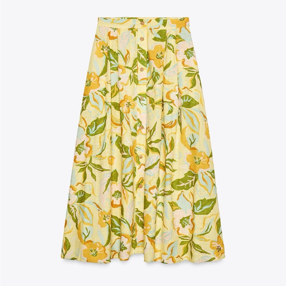 Zara Floral Yellow and Green Skirt